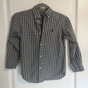 Vtg Ralph Lauren Boys Sz 7 Purple Green Check Plaid Button Up Long‎ Sleeve Shirt